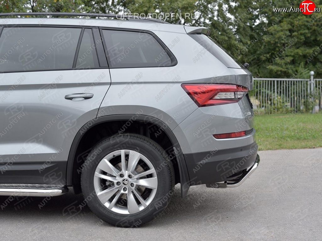 22 349 р. Защита заднего бампера (Ø42 мм волна+зубы, нержавейка) SLITKOFF  Skoda Kodiaq  NU7 (2017-2021) дорестайлинг  с доставкой в г. Пермь