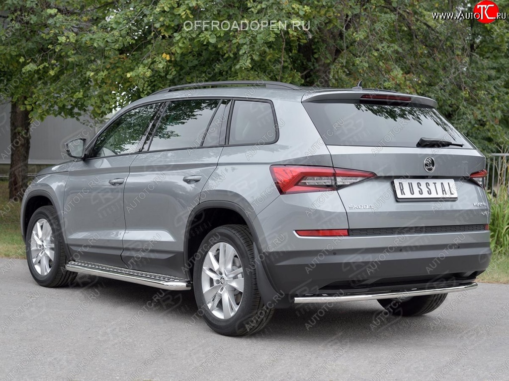 15 749 р. Защита заднего бампера (Ø42 мм, нержавейка) SLITKOFF  Skoda Kodiaq  NU7 (2017-2021) дорестайлинг  с доставкой в г. Пермь