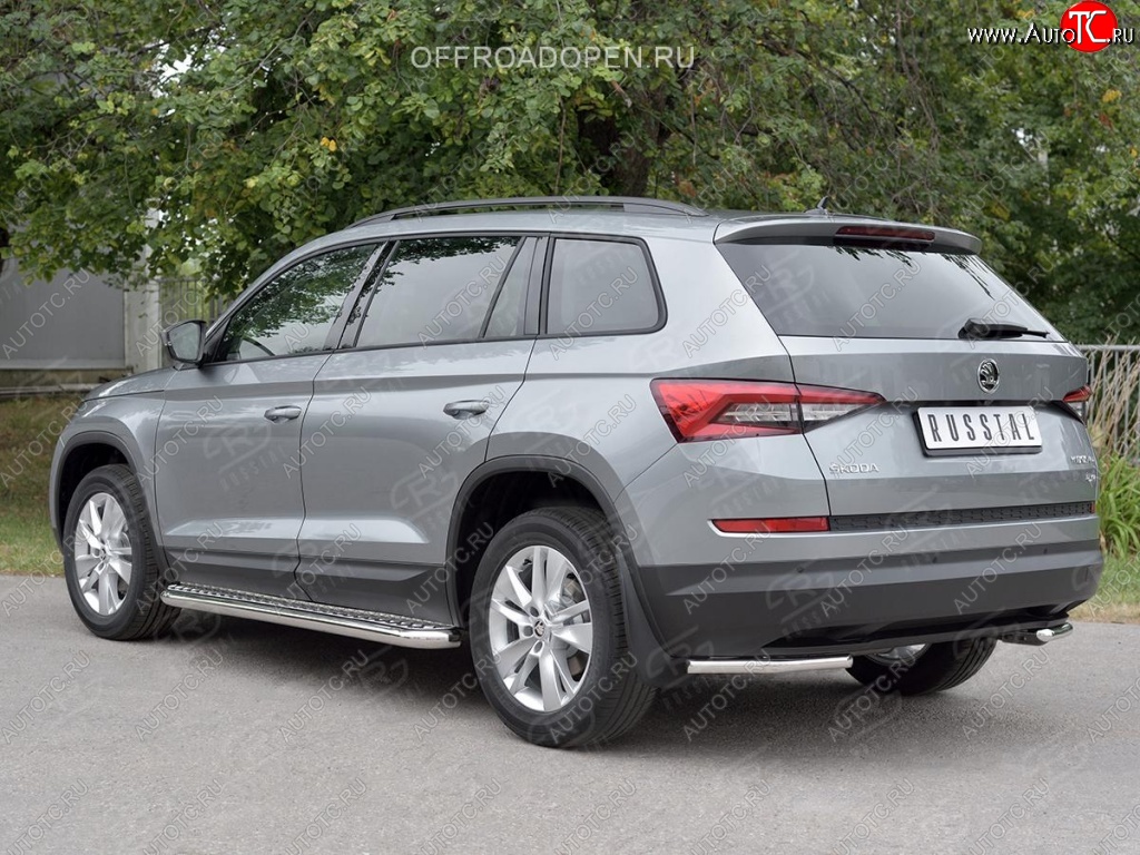 13 849 р. Защита заднего бампера (Ø42 мм, уголки, нержавейка) SLITKOFF Skoda Kodiaq NU7 дорестайлинг (2017-2021)  с доставкой в г. Пермь