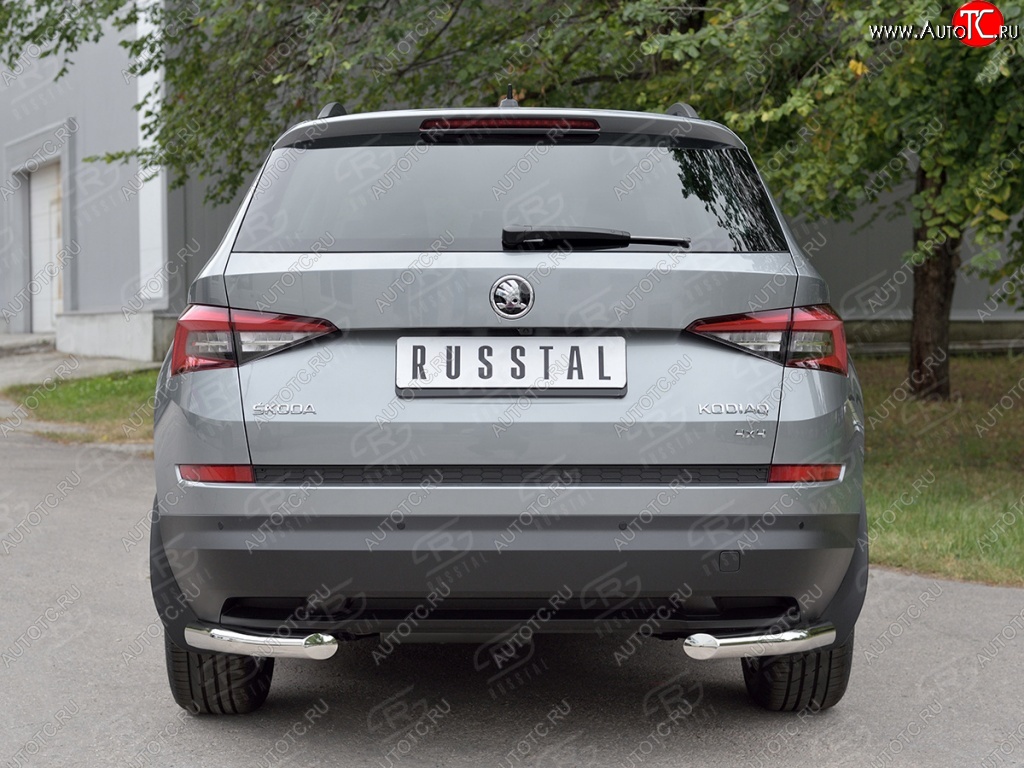 16 349 р. Защита заднего бампера (Ø63 мм уголки, нержавейка) SLITKOFF Skoda Kodiaq NU7 дорестайлинг (2017-2021)  с доставкой в г. Пермь