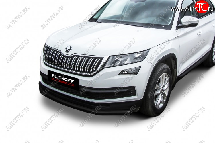 9 999 р. Защита переднего бампера Slitkoff (Ø 57 мм) Skoda Kodiaq NU7 дорестайлинг (2017-2021) (Сталь с полимерным покрытием. Цвет: черный)  с доставкой в г. Пермь