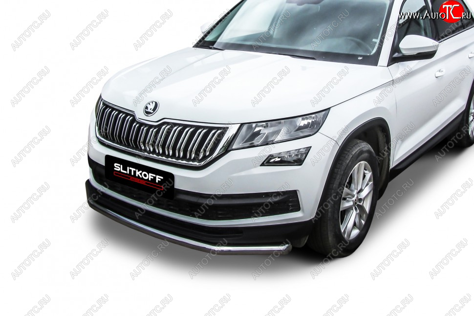 14 449 р. Защита переднего бампера Slitkoff (Ø 57 мм) .  Skoda Kodiaq  NU7 (2017-2021) дорестайлинг (Нержавеющая сталь)  с доставкой в г. Пермь