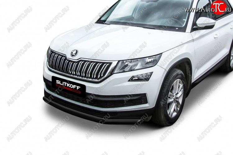 10 649 р. Защита переднего бампера Slitkoff (Ø 57+Ø 42, двойная). Skoda Kodiaq NU7 дорестайлинг (2017-2021) (Сталь с полимерным покрытием. Цвет: черный)  с доставкой в г. Пермь