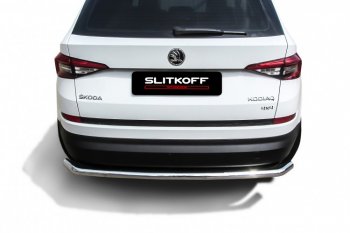11 649 р. Защита заднего бампера Slitkoff (Ø 57 мм, с гибами)  Skoda Kodiaq  NU7 (2017-2021) дорестайлинг (Нержавеющая сталь)  с доставкой в г. Пермь. Увеличить фотографию 2