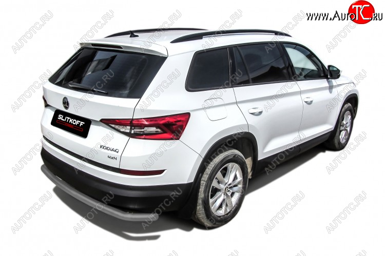 7 999 р. Защита заднего бампера Slitkoff (Ø 57 мм, с гибами)  Skoda Kodiaq  NU7 (2017-2021) дорестайлинг (Сталь с полимерным покрытием. Цвет: серебристый)  с доставкой в г. Пермь