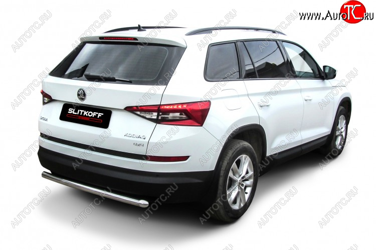 10 299 р. Защита заднего бампера Slitkoff (Ø 57 мм)  Skoda Kodiaq  NU7 (2017-2021) дорестайлинг (Нержавеющая сталь)  с доставкой в г. Пермь