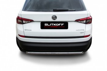 10 299 р. Защита заднего бампера Slitkoff (Ø 57 мм)  Skoda Kodiaq  NU7 (2017-2021) дорестайлинг (Нержавеющая сталь)  с доставкой в г. Пермь. Увеличить фотографию 2