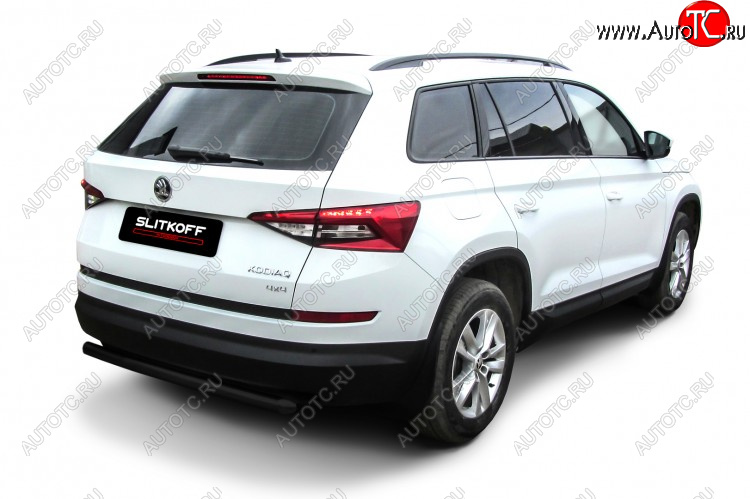 7 299 р. Защита заднего бампера Slitkoff ((Ø 57 мм)  Skoda Kodiaq  NU7 (2017-2021) дорестайлинг (Сталь с полимерным покрытием. Цвет: черный)  с доставкой в г. Пермь