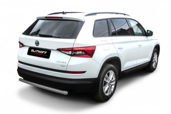 Защита заднего бампера Slitkoff (Ø 57 мм) Skoda Kodiaq  NU7 (2017-2021) дорестайлинг (Сталь с полимерным покрытием. Цвет: серебристый)