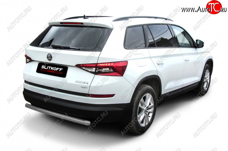 7 299 р. Защита заднего бампера Slitkoff (Ø 57 мм)  Skoda Kodiaq  NU7 (2017-2021) дорестайлинг (Сталь с полимерным покрытием. Цвет: серебристый)  с доставкой в г. Пермь