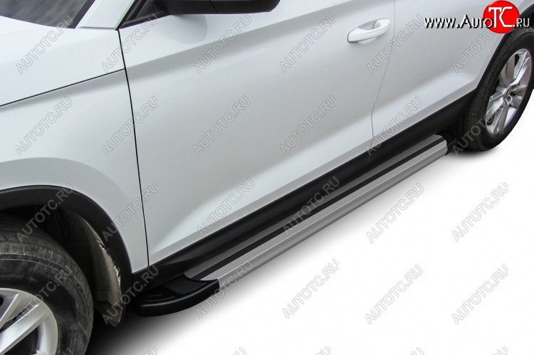 10 699 р. Пороги алюминиевые Slitkoff Skoda Kodiaq NU7 дорестайлинг (2017-2021) (Luxe Silver)  с доставкой в г. Пермь