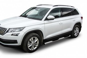 18 599 р. Защита порогов Slitkoff (Ø 76 мм, в проступями)  Skoda Kodiaq  NU7 (2017-2021) дорестайлинг (Нержавеющая сталь)  с доставкой в г. Пермь. Увеличить фотографию 2