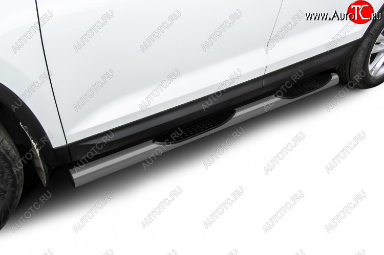 12 999 р. Защита порогов Slitkoff (Ø 76 мм, с проступями)  Skoda Kodiaq  NU7 (2017-2021) дорестайлинг (Сталь с полимерным покрытием. Цвет: серебристый)  с доставкой в г. Пермь