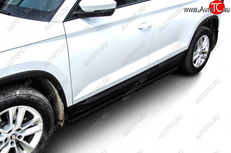10 999 р. Защита порогов Slitkoff (Ø 57 мм, труба)  Skoda Kodiaq  NU7 (2017-2021) дорестайлинг (Сталь с полимерным покрытием. Цвет: черный)  с доставкой в г. Пермь