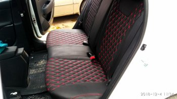 17 449 р. Чехлы для сидений Lord Autofashion Байрон (экокожа)  Skoda Kodiaq  NU7 (2017-2021) дорестайлинг (Чёрный, вставка чёрная, строчка красная)  с доставкой в г. Пермь. Увеличить фотографию 4