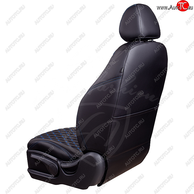 17 449 р. Чехлы для сидений Lord Autofashion Байрон (экокожа, спинка 40/20/40, сиденья 60/40, 3 Г-образных подголовника)  Skoda Kodiaq  NU7 (2017-2021) дорестайлинг (Черный, вставка черная, строчка синяя)  с доставкой в г. Пермь