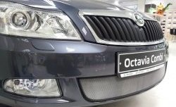 1 539 р. Сетка на бампер Russtal (хром) Skoda Octavia A5 рестайлинг универсал (2008-2013)  с доставкой в г. Пермь. Увеличить фотографию 2