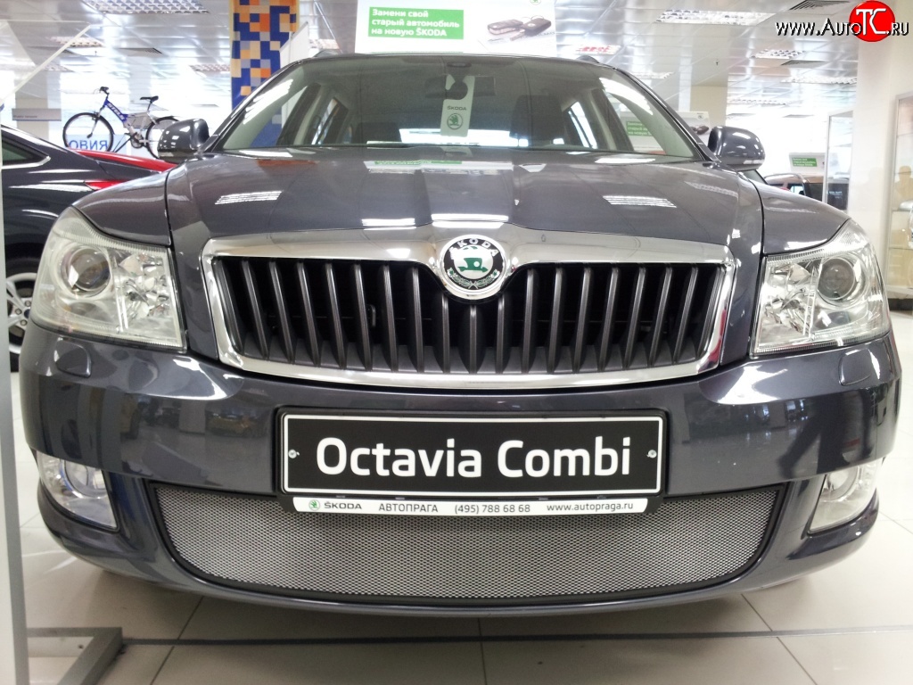 1 539 р. Сетка на бампер Russtal (хром) Skoda Octavia A5 рестайлинг универсал (2008-2013)  с доставкой в г. Пермь