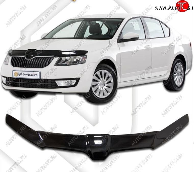 2 399 р. Дефлектор капота CA-Plastiс exclusive  Skoda Octavia  A7 (2012-2017) дорестайлинг лифтбэк (Classic черный, Без надписи)  с доставкой в г. Пермь