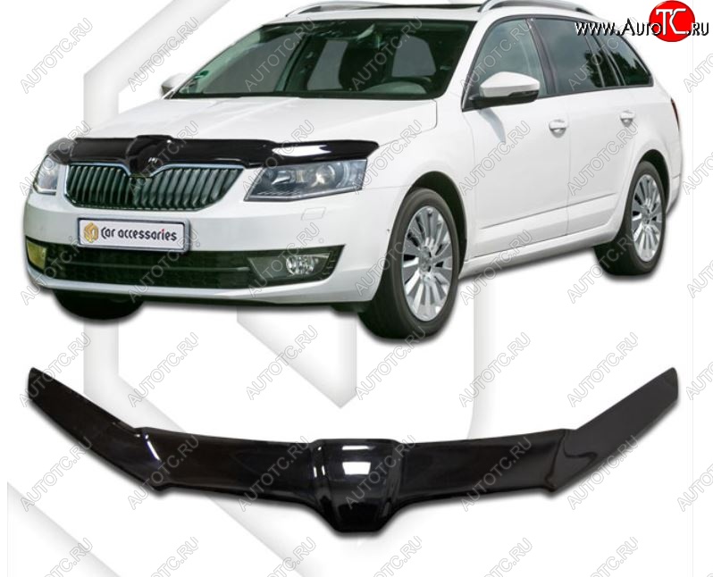 2 399 р. Дефлектор капота CA-Plastiс exclusive  Skoda Octavia  A7 (2012-2017) дорестайлинг лифтбэк, дорестайлинг универсал (Classic черный, Без надписи)  с доставкой в г. Пермь