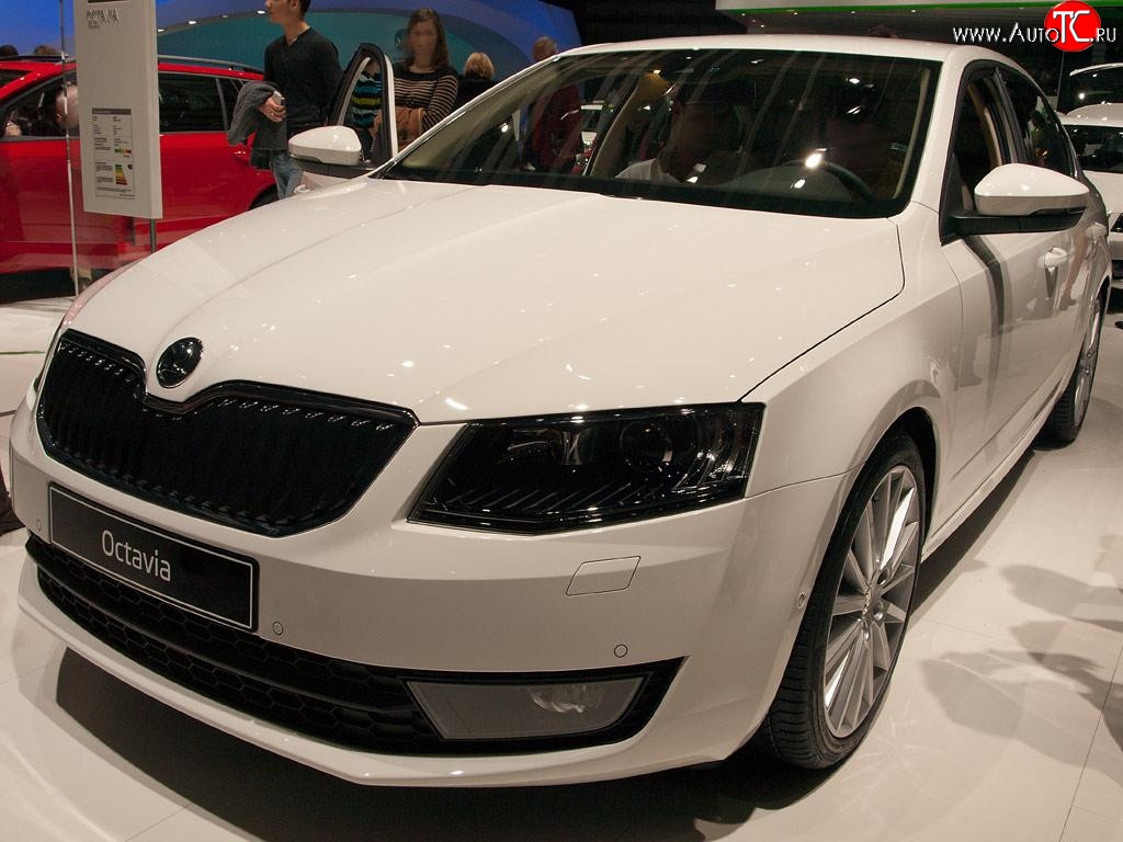 2 569 р. Сетка (для комплектации Ambition, Elegance) на бампер Russtal (черная) Skoda Octavia A7 дорестайлинг универсал (2012-2017)  с доставкой в г. Пермь