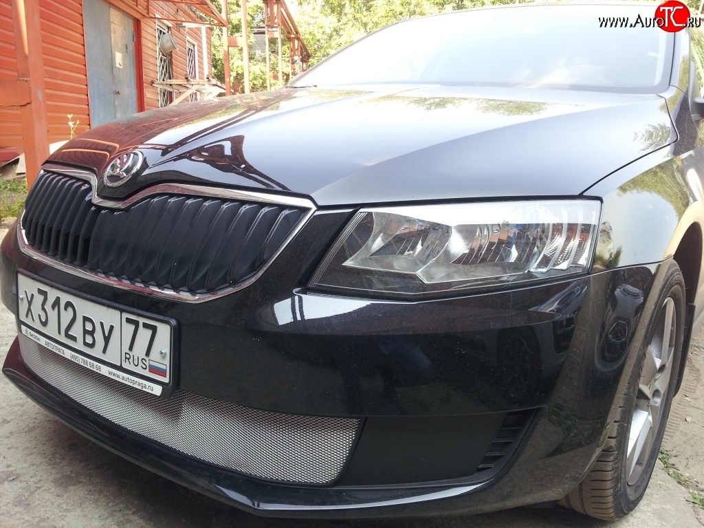 1 599 р. Сетка (для комплектации Active) на бампер Russtal (хром) Skoda Octavia A7 дорестайлинг универсал (2012-2017)  с доставкой в г. Пермь