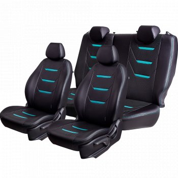 10 299 р. Чехлы для сидений (комплектация Ambition без подлокот-ка) Lord Autofashion Турин 2 (экокожа)  Skoda Octavia  A7 (2012-2020) дорестайлинг лифтбэк, дорестайлинг универсал, рестайлинг лифтбэк, рестайлинг универсал (Чёрный/Чёрный/Бирюзовый/Бирюзовый)  с доставкой в г. Пермь. Увеличить фотографию 2