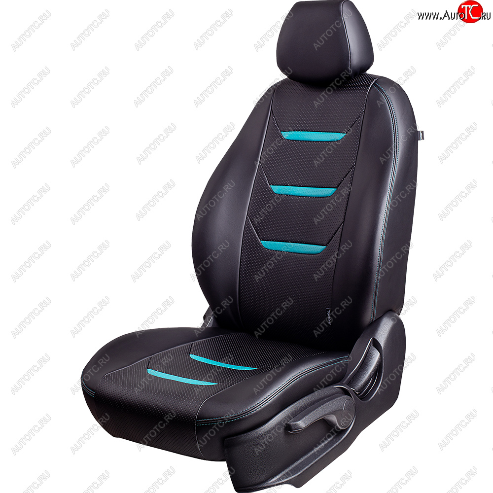 10 299 р. Чехлы для сидений (комплектация Ambition без подлокот-ка) Lord Autofashion Турин 2 (экокожа)  Skoda Octavia  A7 (2012-2020) дорестайлинг лифтбэк, дорестайлинг универсал, рестайлинг лифтбэк, рестайлинг универсал (Чёрный/Чёрный/Бирюзовый/Бирюзовый)  с доставкой в г. Пермь
