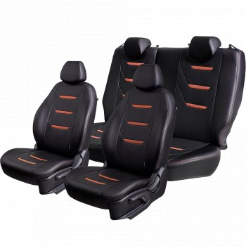 11 899 р. Чехлы для сидений (комплектация Ambition без подлокот-ка) Lord Autofashion Турин 2 (экокожа)  Skoda Octavia  A7 (2012-2020) дорестайлинг лифтбэк, дорестайлинг универсал, рестайлинг лифтбэк, рестайлинг универсал (Чёрный/Чёрный/Коричневый/Коричневый)  с доставкой в г. Пермь. Увеличить фотографию 2