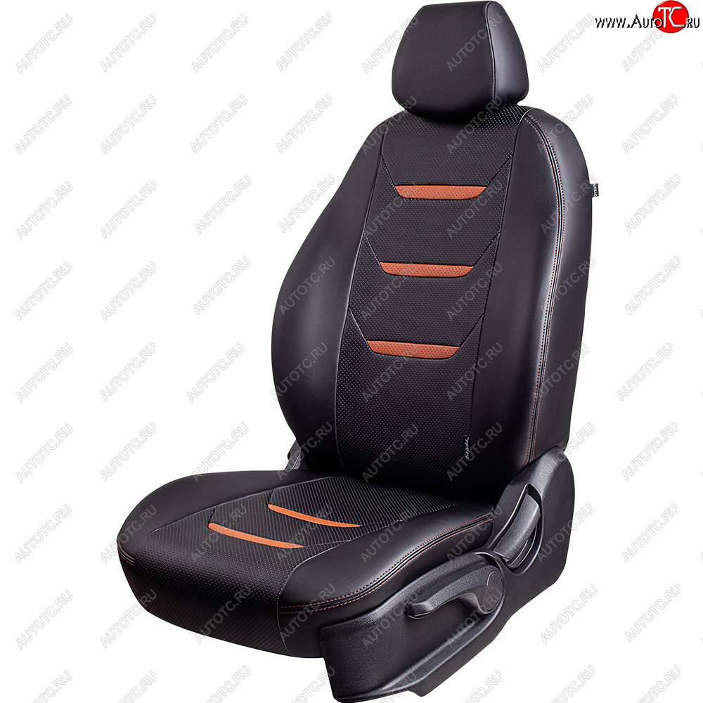 11 899 р. Чехлы для сидений (комплектация Ambition без подлокот-ка) Lord Autofashion Турин 2 (экокожа)  Skoda Octavia  A7 (2012-2020) дорестайлинг лифтбэк, дорестайлинг универсал, рестайлинг лифтбэк, рестайлинг универсал (Чёрный/Чёрный/Коричневый/Коричневый)  с доставкой в г. Пермь