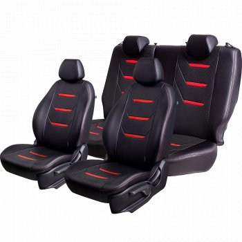 11 899 р. Чехлы для сидений (комплектация Ambition без подлокот-ка) Lord Autofashion Турин 2 (экокожа)  Skoda Octavia  A7 (2012-2020) дорестайлинг лифтбэк, дорестайлинг универсал, рестайлинг лифтбэк, рестайлинг универсал (Чёрный/Чёрный/Красный/Красный)  с доставкой в г. Пермь. Увеличить фотографию 2
