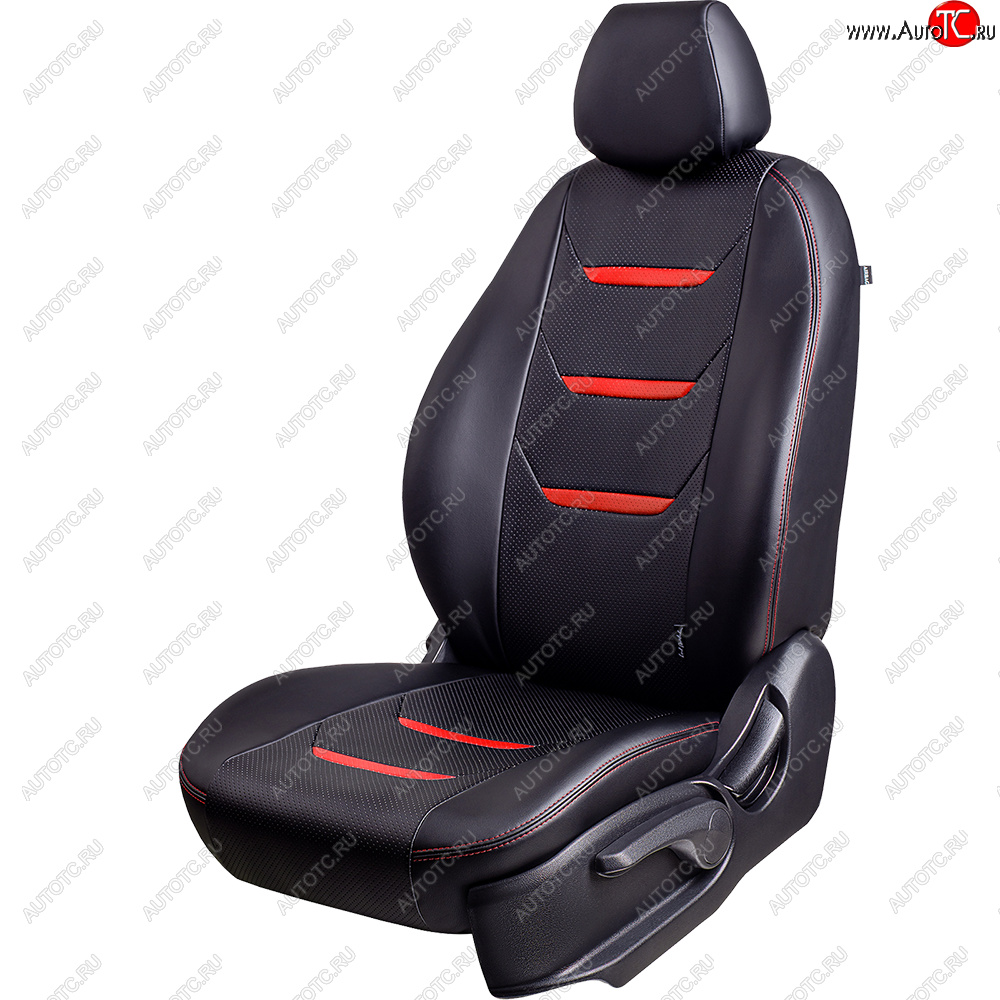 11 899 р. Чехлы для сидений (комплектация Ambition без подлокот-ка) Lord Autofashion Турин 2 (экокожа)  Skoda Octavia  A7 (2012-2020) дорестайлинг лифтбэк, дорестайлинг универсал, рестайлинг лифтбэк, рестайлинг универсал (Чёрный/Чёрный/Красный/Красный)  с доставкой в г. Пермь