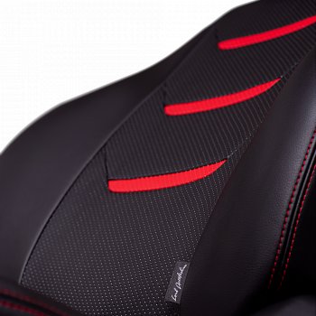 11 899 р. Чехлы для сидений (комплектация Ambition без подлокот-ка) Lord Autofashion Турин 2 (экокожа)  Skoda Octavia  A7 (2012-2020) дорестайлинг лифтбэк, дорестайлинг универсал, рестайлинг лифтбэк, рестайлинг универсал (Чёрный/Чёрный/Красный/Красный)  с доставкой в г. Пермь. Увеличить фотографию 3