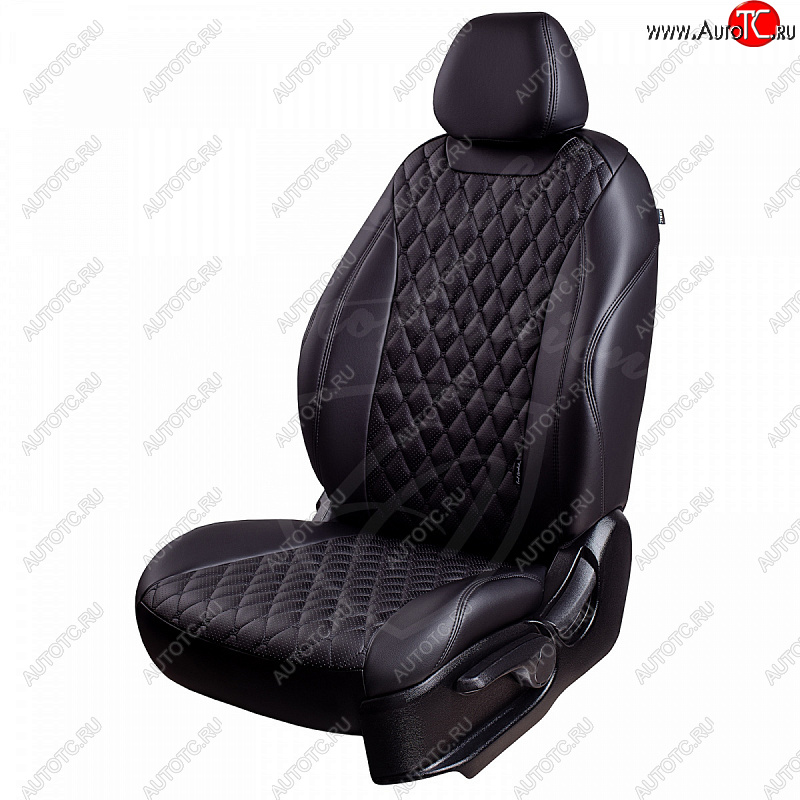 18 399 р. Чехлы для сидений (комплектация Ambition) Lord Autofashion Байрон (экокожа, 60/40, 3 Г-образных подголовника)  Skoda Octavia  A7 (2012-2020) дорестайлинг лифтбэк, дорестайлинг универсал, рестайлинг лифтбэк, рестайлинг универсал (Черный, вставка черная, строчка черная)  с доставкой в г. Пермь