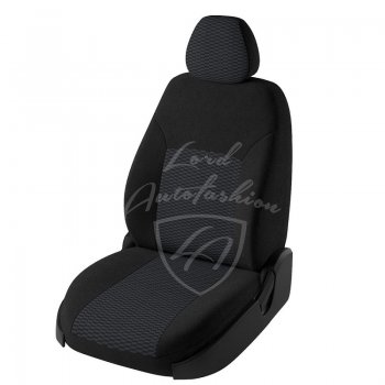 5 399 р. Чехлы для сидений (Active) Lord Autofashion Дублин (жаккард, цельная спинка)  Skoda Rapid ( NH3,  NH1) (2012-2020) дорестайлинг лифтбэк, хэтчбэк дорестайлинг, хэтчбэк рестайлинг, рестайлинг лифтбэк (Черный, вставка Прямоугольник черный)  с доставкой в г. Пермь. Увеличить фотографию 2