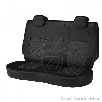9 449 р. Чехлы для сидений Lord Autofashion Турин Ромб (экокожа, спинка 60/40+подлокотник, 3 Г-образных подголовника)  Skoda Rapid ( NH3,  NH1) (2012-2020), Volkswagen Polo  Mk6 (2020-2022) (Чёрный, вставка чёрная, строчка серая)  с доставкой в г. Пермь. Увеличить фотографию 2