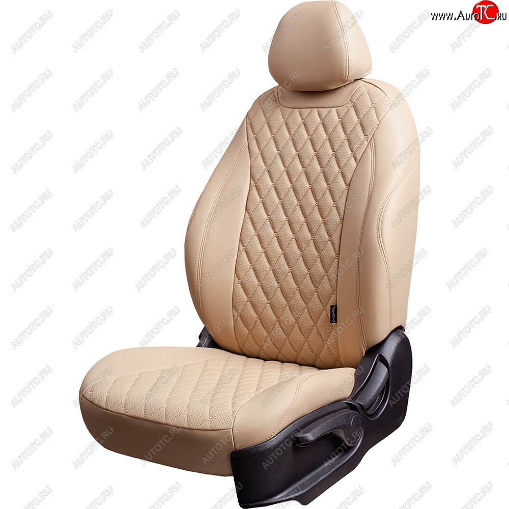 16 299 р. Чехлы для сидений (комплектация Active) Lord Autofashion Байрон (экокожа, сплошная спинка, 3 Г-образных подголовника)  Skoda Rapid ( NH3,  NH1) (2012-2020) дорестайлинг лифтбэк, хэтчбэк дорестайлинг, хэтчбэк рестайлинг, рестайлинг лифтбэк (Бежевый, вставка бежевая, строчка бежевая)  с доставкой в г. Пермь