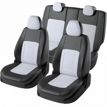 10 849 р. Чехлы для сидений Lord Autofashion Турин (экокожа, спинка 40/60, подлокотник, 3 Г-образных подголовника)  Skoda Rapid ( NH3,  NH1) (2012-2020), Volkswagen Polo  Mk6 (2020-2022) (Черный, вставка белая)  с доставкой в г. Пермь. Увеличить фотографию 2