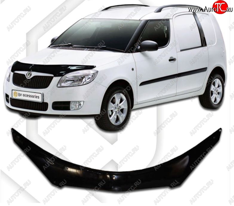 2 399 р. Дефлектор капота CA-Plastiс exclusive  Skoda Roomster  5J (2006-2010) дорестайлинг (Classic черный, Без надписи)  с доставкой в г. Пермь