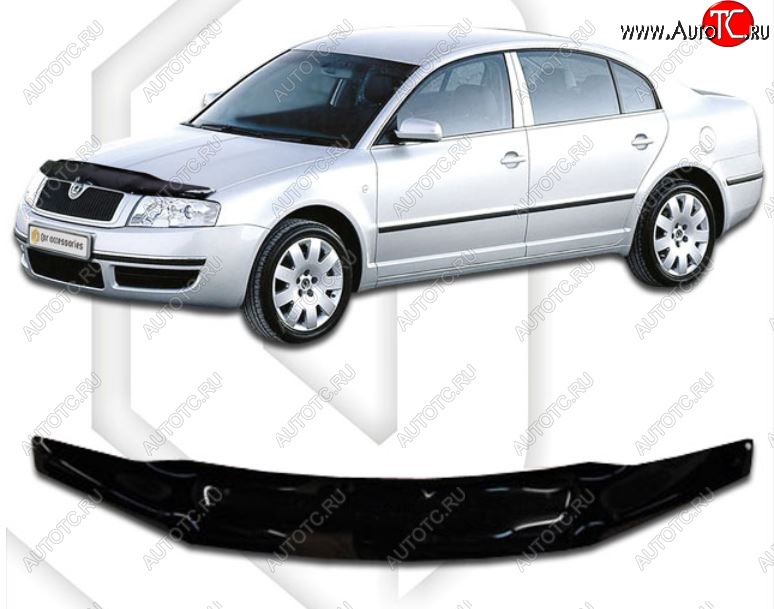 1 999 р. Дефлектор капота CA-Plastic Skoda Superb седан 3U дорестайлинг (2001-2006) (Classic черный, Без надписи)  с доставкой в г. Пермь