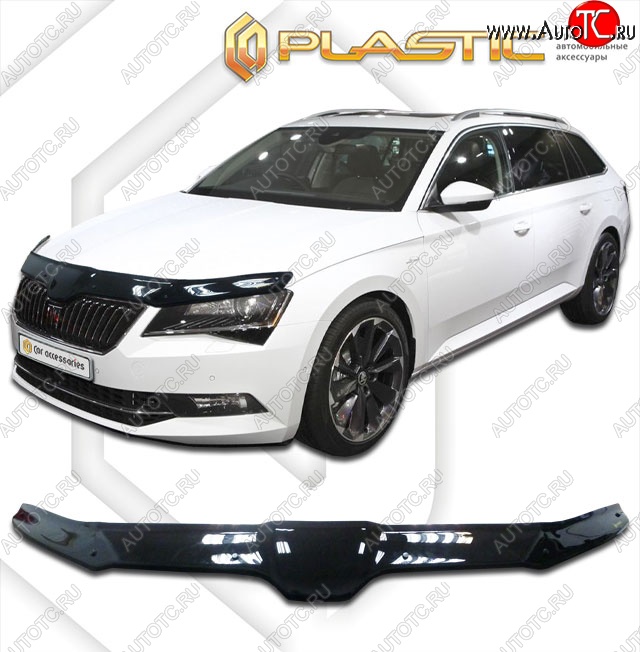 3 099 р. Дефлектор капота CA-Plastik Skoda Superb B8 (3V) лифтбэк дорестайлинг (2015-2019) (Classic черный, Без надписи)  с доставкой в г. Пермь