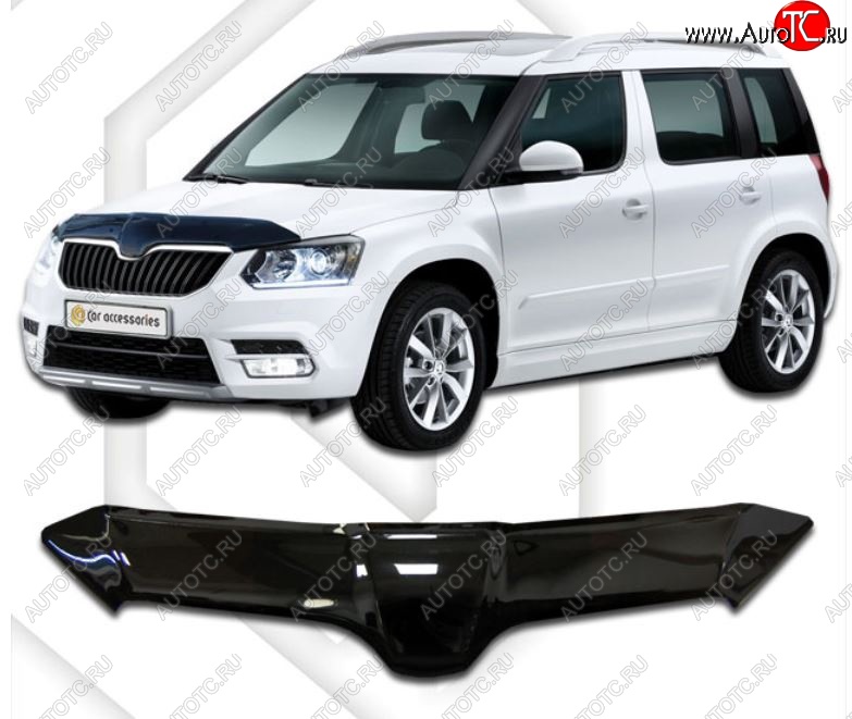 2 199 р. Дефлектор капота CA-Plastic Skoda Yeti (2013-2018) (Classic черный, Без надписи)  с доставкой в г. Пермь