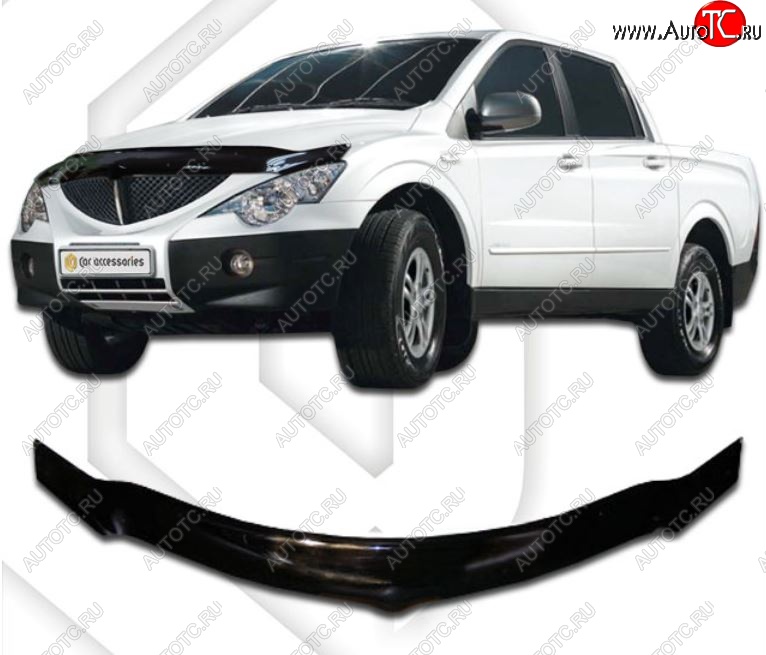 2 599 р. Дефлектор капота CA-Plastiс exclusive SSANGYONG Actyon Sport (2006-2011) (Classic черный, Без надписи)  с доставкой в г. Пермь