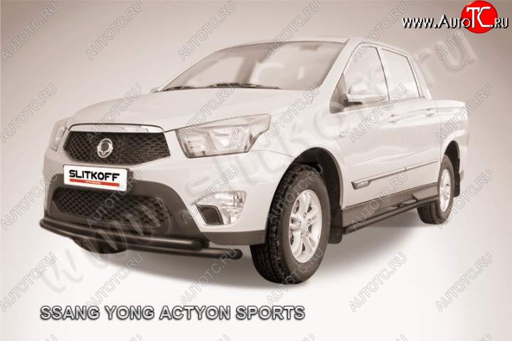 9 849 р. Защита переднего бампер Slitkoff  SSANGYONG Actyon Sport (2012-2025) (Цвет: серебристый)  с доставкой в г. Пермь