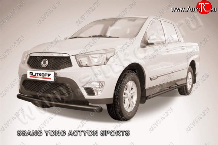 8 999 р. Защита переднего бампер Slitkoff  SSANGYONG Actyon Sport (2012-2025) (Цвет: серебристый)  с доставкой в г. Пермь