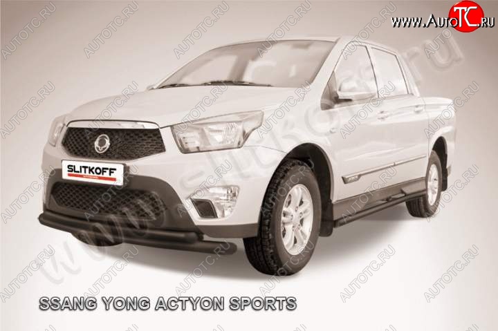 10 349 р. Защита переднего бампер Slitkoff SSANGYONG Actyon Sport (2012-2025) (Цвет: серебристый)  с доставкой в г. Пермь