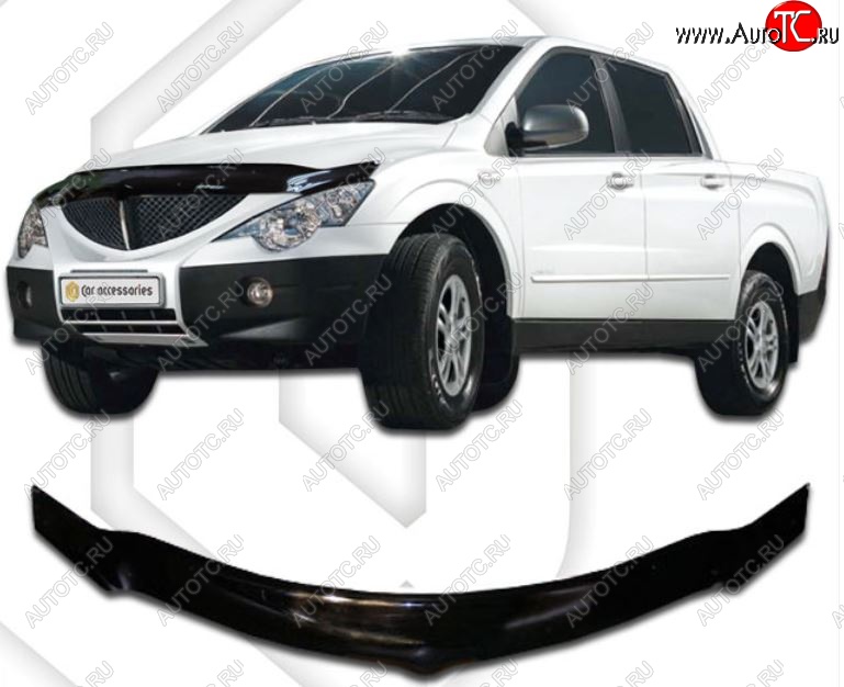 2 599 р. Дефлектор капота CA-Plastiс exclusive  SSANGYONG Actyon  1 (2006-2010) (Classic черный, Без надписи)  с доставкой в г. Пермь