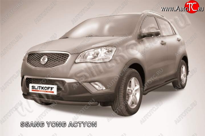 8 199 р. Защита переднего бампер Slitkoff  SSANGYONG Actyon (2010-2013) дорестайлинг (Цвет: серебристый)  с доставкой в г. Пермь