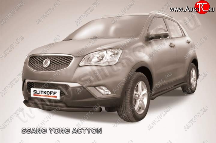 10 799 р. Защита переднего бампер Slitkoff SSANGYONG Actyon дорестайлинг (2010-2013) (Цвет: серебристый)  с доставкой в г. Пермь
