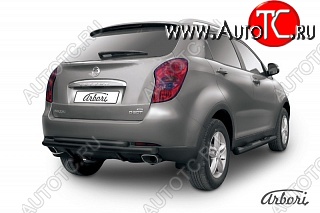 6 029 р. Защита заднего бампера Arbori (черная, 2 трубы d57 и 42 mm)  SSANGYONG Actyon (2010-2013) дорестайлинг  с доставкой в г. Пермь